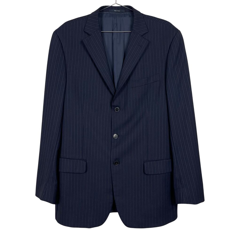 Ermenegildo Zegna Pinstripe Blazer Jacket Navy Blue 44L Wool Career Office‎